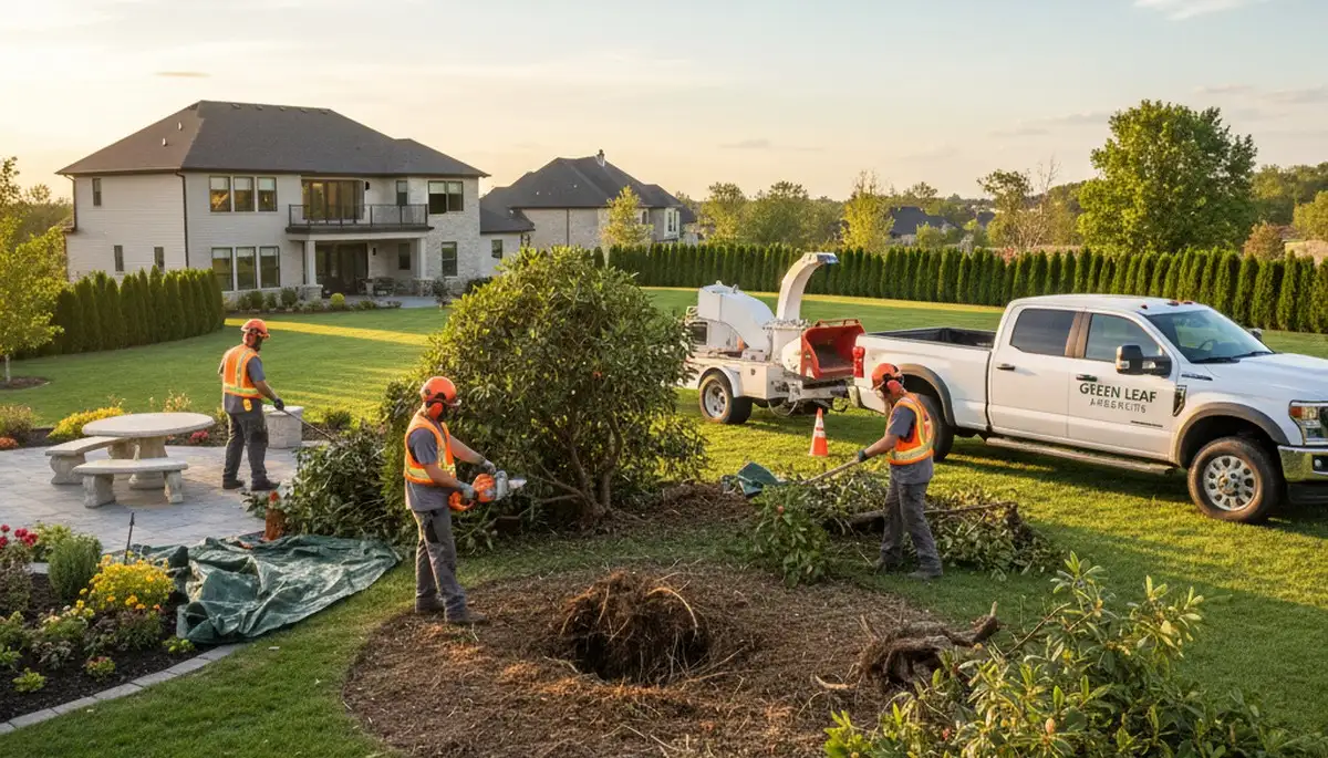 Professional shrub removal service in Thornton, CO clearing overgrown bushes for a clean yard