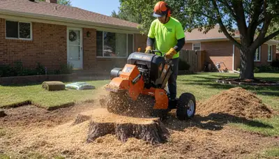 Professional stump grinding service removing tree stumps in Wheat Ridge, CO by Thornton tree experts