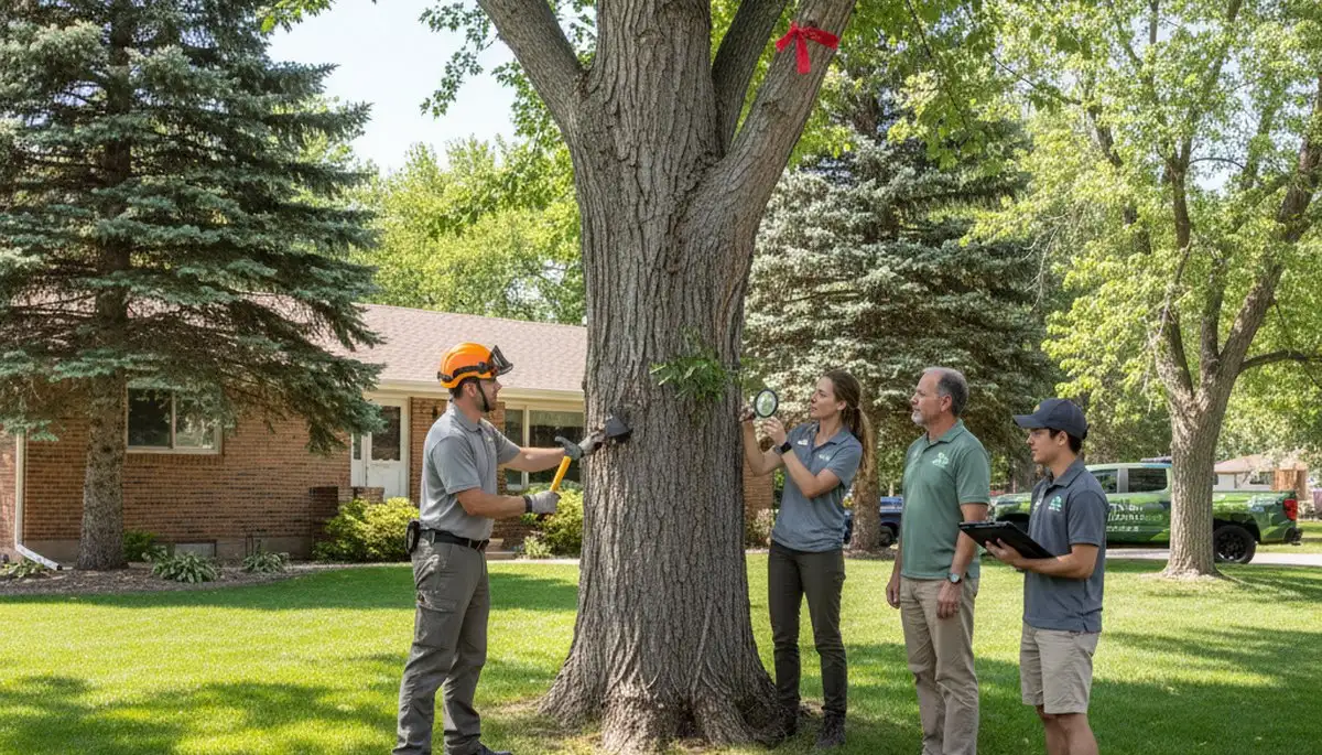 Certified arborist performing tree health assessment for homeowners in Wheat Ridge, CO