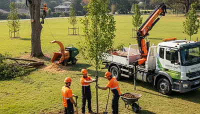 Arborist planting young tree in Thornton, CO for Chop Chop Tree’s professional tree planting service
