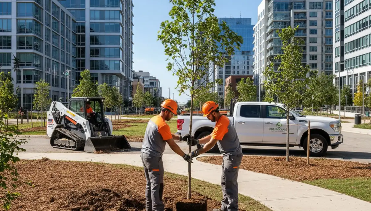 Arborists planting new trees in Thornton, CO for residential landscaping by Chop Chop Tree