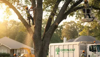 Arborist performing precise tree pruning in Thornton, CO for healthy residential landscape maintenance
