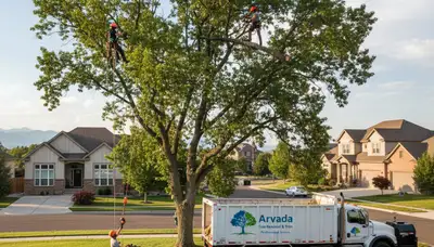 Professional tree removal service in Thornton CO safely cutting and clearing residential trees