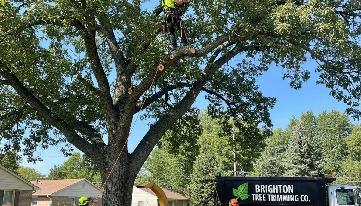 Professional tree removal service in Thornton, CO safely cutting and clearing large backyard tree
