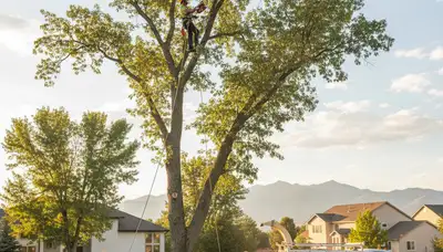 Professional tree removal service in Thornton, CO safely cutting and clearing large trees