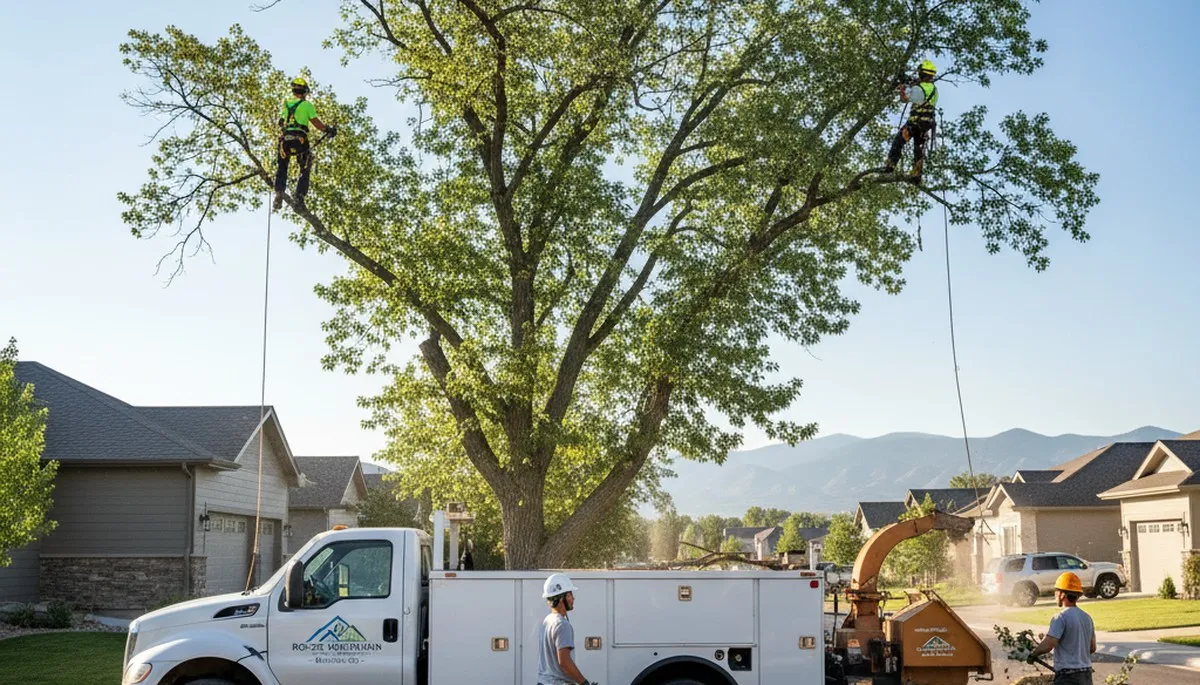 Professional tree removal service in Thornton, CO removing damaged pine safely