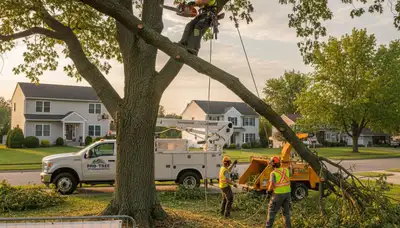 Professional tree removal service in Thornton, CO clearing large oak safely