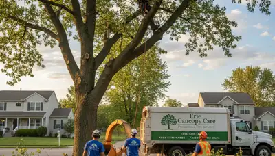 Professional tree removal service in Thornton, CO safely cutting and hauling large oak tree