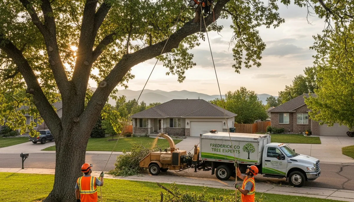 Professional tree removal service in Thornton, CO safely cutting large tree branches
