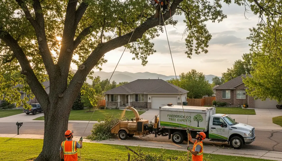 Professional tree removal service in Thornton, CO safely cutting large tree branches