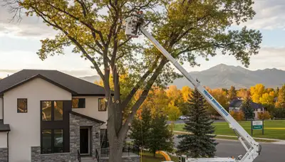 Professional tree removal service in Thornton, CO safely clearing large oak trees