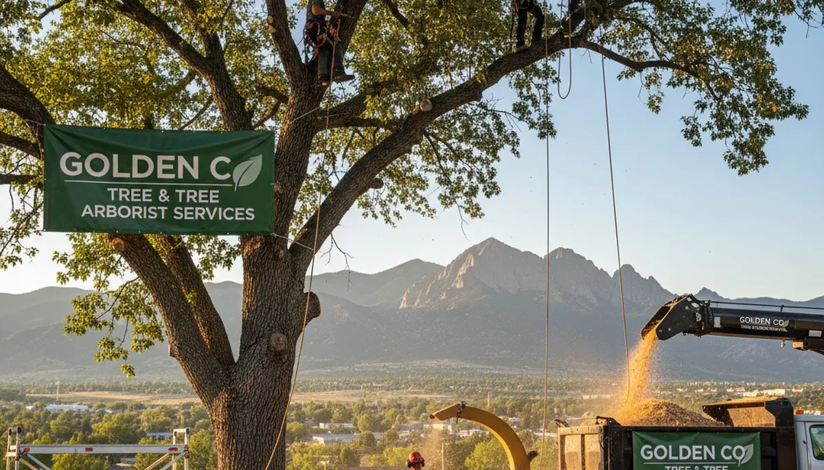 Professional tree removal service in Thornton, CO safely cutting and clearing large residential tree