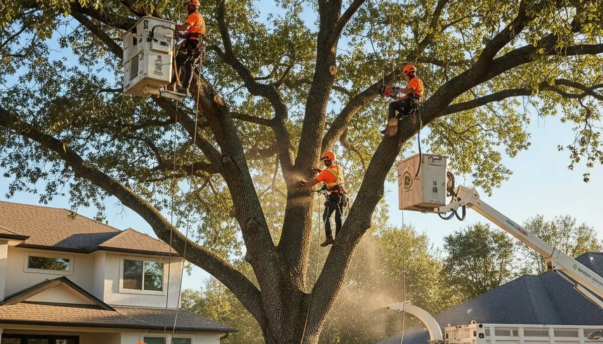 Professional arborist performing tree trimming in Thornton, CO for safe, healthy residential trees