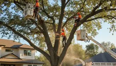 Professional arborist performing tree trimming in Thornton, CO for safe, healthy residential trees