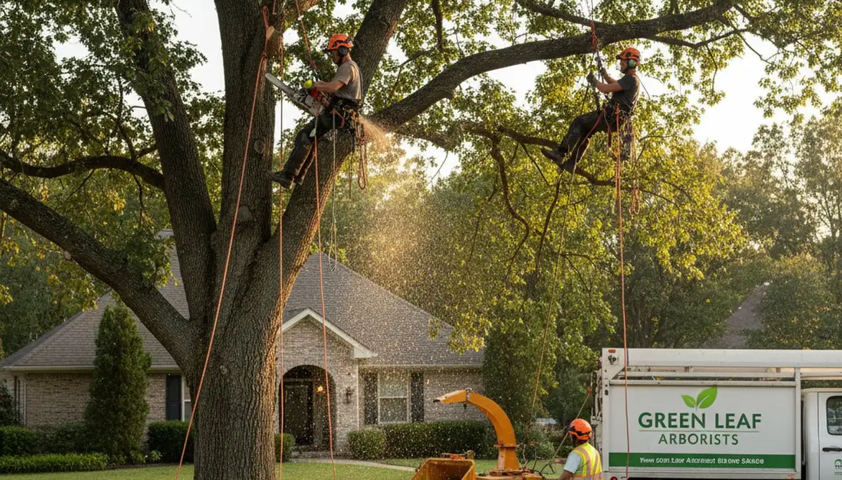 Arborist performing professional tree trimming in Thornton, CO for healthy, well-shaped yard trees