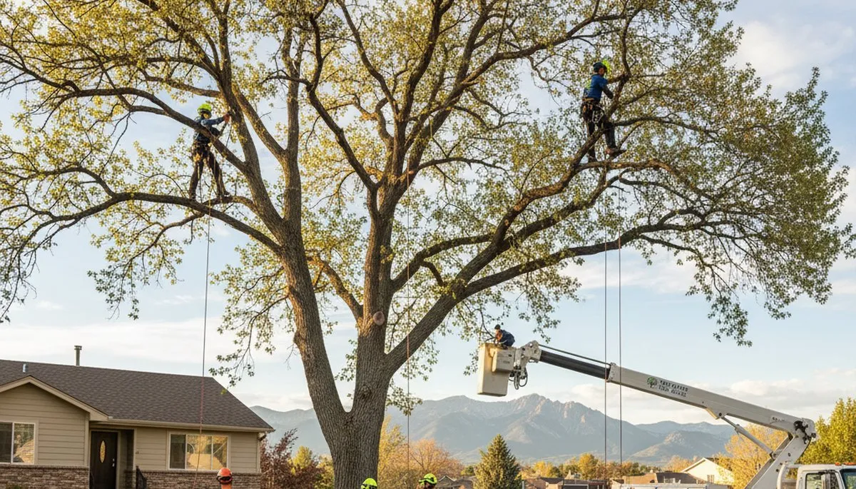 Professional tree removal service in Thornton, CO safely cutting and clearing large trees
