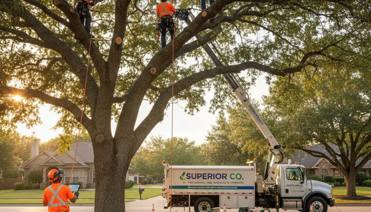 Professional tree removal service in Thornton, CO safely cutting and clearing large backyard trees