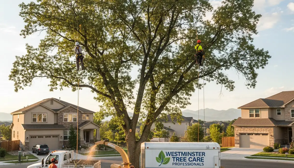 Professional tree removal service in Thornton CO safely cutting and clearing large trees